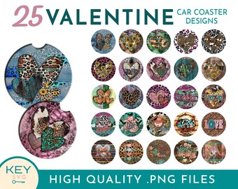 Land Western Heart Car Coaster Png Bundel, Valentijnsdag Onderzetters, Valentines Car Coaster Sublimatie Ontwerpen, Western Car Coaster