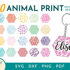 20 Animal Print Hexagon Keychain Patterns Svg, Hexagon Frame Svg, Leopard Print SVG, Keychain Svg, Keyring Pattern Svg, Cheetah Print Svg