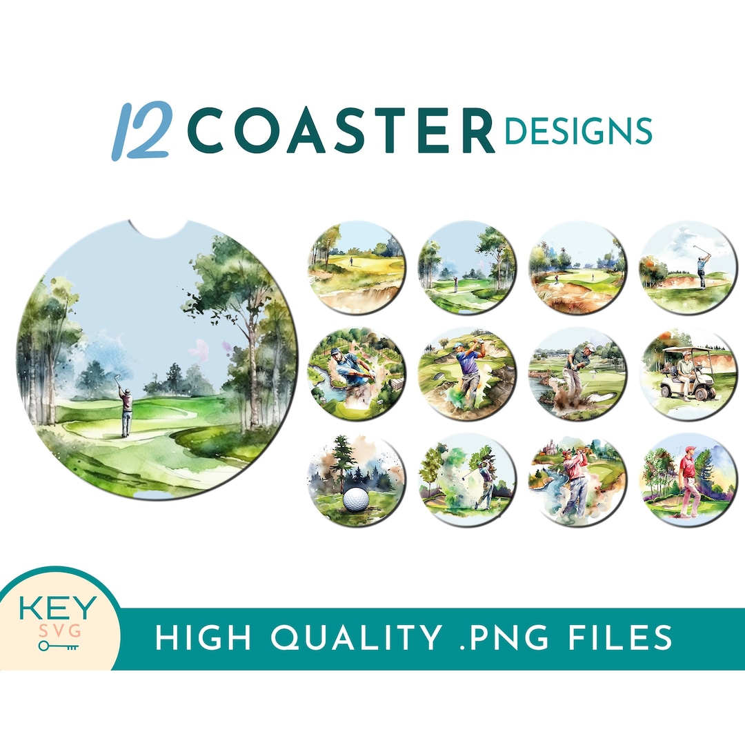 Golf Course Coaster Golf Car Coasters, Golf Png, Father's Day Car Coaster Sublimation ...