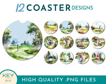 Golf Car Coasters, Golf Png, Father's Day Car Coaster Sublimation Designs Png, Golf Balls, Car Decor Coaster Png, Sublimation Coasters