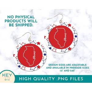 Illinois State Round Sublimation Earring Png, Round Earring Png, Illinois 4 juli, Patriottisch, Car Coaster Png, State Ornament Png