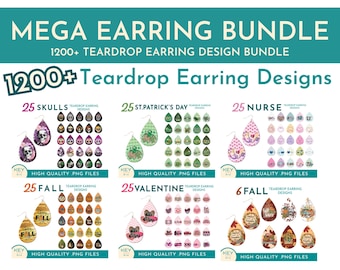 1200+ Mega Sublimatie Teardrop Earring Bundel, Sublimatie Earring Designs Png, Dangle Oorbellen Png, Digitale bestanden, Instant Download