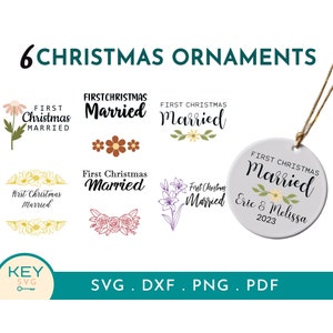 First Christmas Married Ornament Personalized Png, Our First Christmas Ornament Married Png, Flower Ornament Template, Couples Ornament