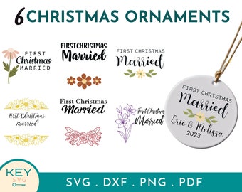First Christmas Married Ornament Personalized Png, Our First Christmas Ornament Married Png, Flower Ornament Template, Couples Ornament