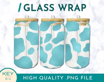 Turquoise Cow Print Tumbler Wrap Png Sublimation Glass Can Wraps 16oz / 20oz, Cold Cup Wrap, Turquoise Cheetah Tumbler Wrap, Leopard Tumbler
