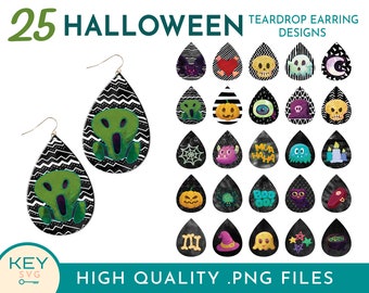 Fun Halloween Spooky Teardrop Oorbellen Png, Ghost Oorbellen Pmg, Sugar Skull Oorbellen, Cat Png, Sublimatie Oorbellen Png, Oorbel Bundel Png