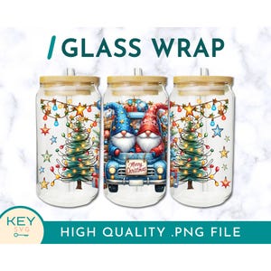 Kerstkabouters png wens vrolijk kerstfeest Libbey Glass Can Wrap 16oz/20oz png, Libbey Glass Wrap, kabouters png, vakantiekabouter