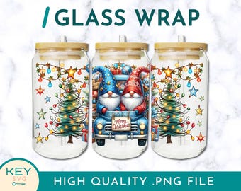 Gnomi di Natale Png Augurando Buon Natale Libbey Glass Can Wrap 16oz / 20oz Png, Libbey Glass Wrap, Gnomi Png, Gnomo delle feste