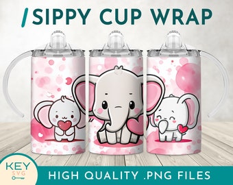 Pink Baby Elephant Sippy Cup Png, Kids 12oz Tumbler Wrap, Elephant Tumbler, Sippy Cup Sublimation Designs, Baby Elephant Png, New Baby Png