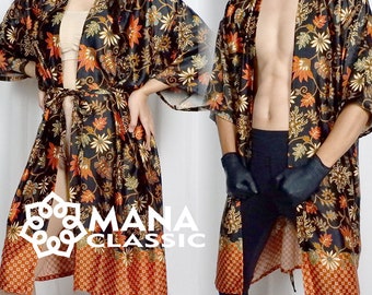 Set Of 2 Bohemian Black Floral Kimonos,Pajamas Couple,Pair Silk Robes For Men and Woman,Robes For Him and Her,Anniversary Gift,Bridesmaids