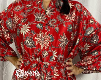 Red Floral Silk Kimono,Bridesmaid Robe,Bohemian,Vacation Look,Beach Cover Up,Summer,Vintage,Bridal,Dressing Gown,Boho,Poncho,Pajamas,Gift