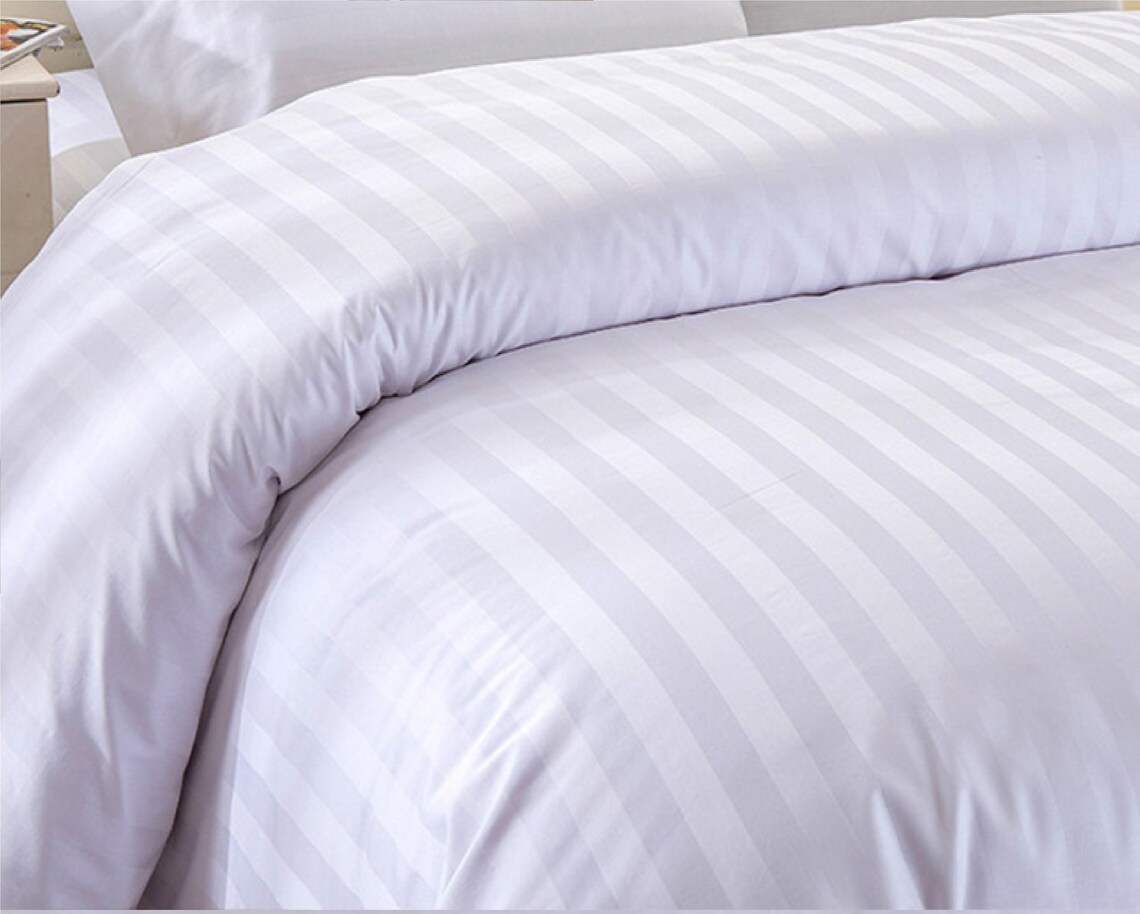 Luxury Hotel Quality Bedding Set White Stripe 400TC Duvet Etsy