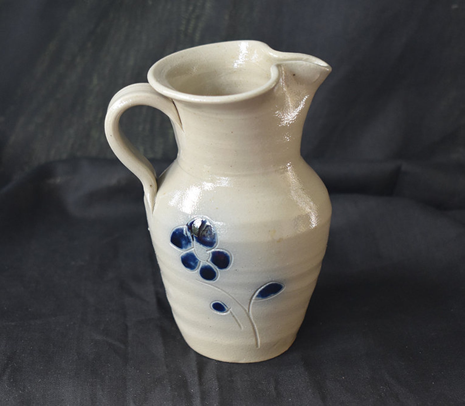Vintage Williamsburg Pottery PITCHER Ceramic W/cobalt Blue Etsy