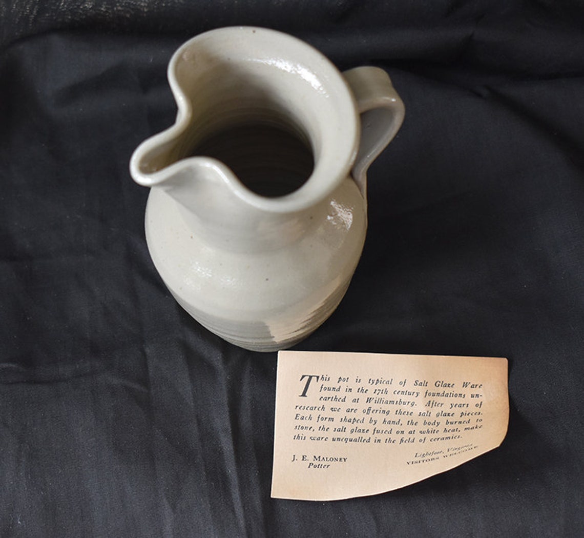 Vintage Williamsburg Pottery PITCHER ceramic w/cobalt blue Etsy