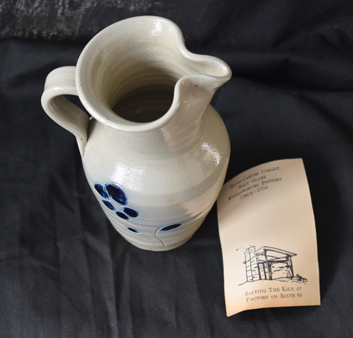 Vintage Williamsburg Pottery PITCHER ceramic w/cobalt blue Etsy