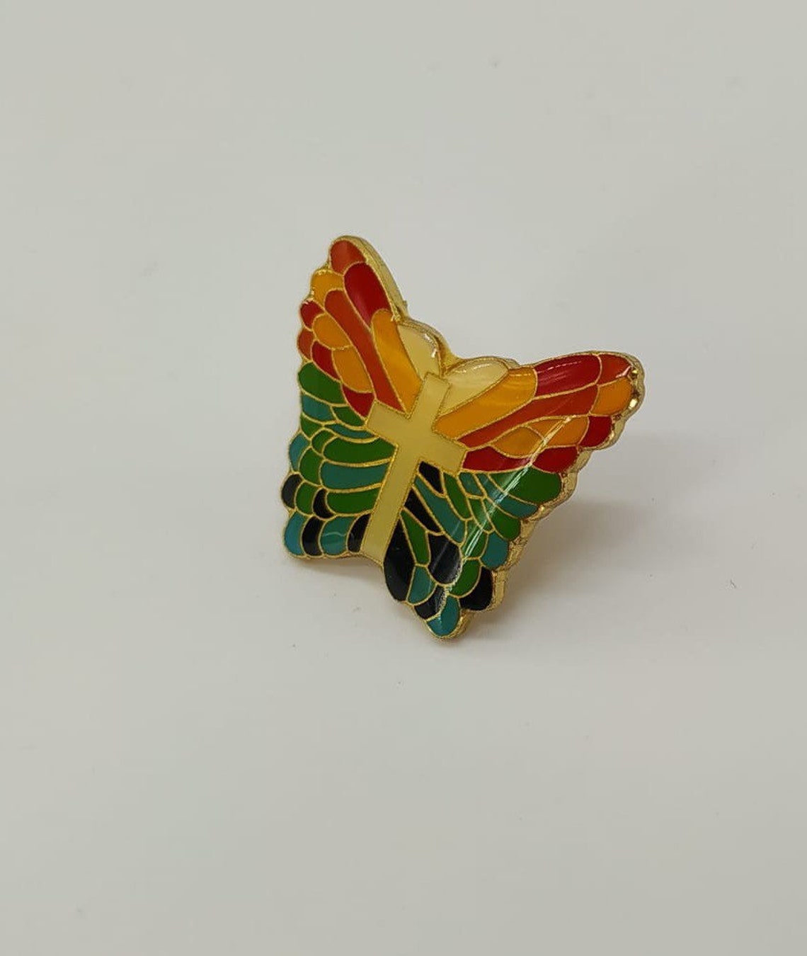 Stunning Butterfly with cross lapel pin. Etsy