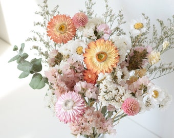 Blush, Peach & White - Dried Flower Bouquet/Arrangement - Home Decor - Wedding Centrepieces