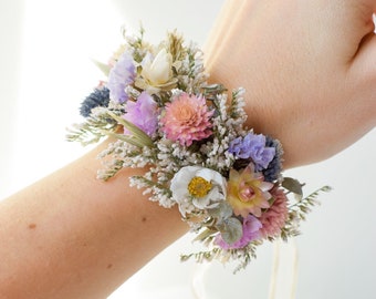 Wildblumenwiese Trockenblumen-Handgelenk-Corsage – Hochzeits-Corsage