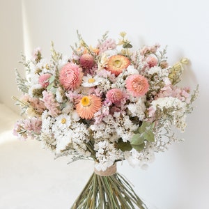 Blush, Peach & White Wedding Bouquet - Dried Wedding Bouquet - Boutonniere - Flower Crown - Corsage