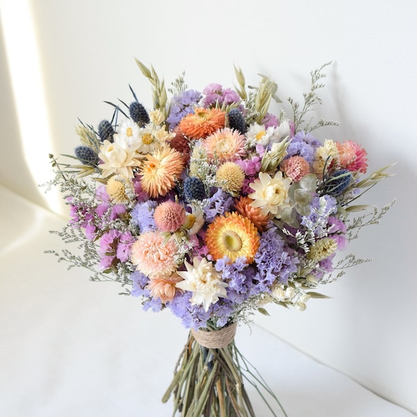 Wildflower Meadow Dried Wedding Bouquet - Boutonniere - Flower Crown - Corsage