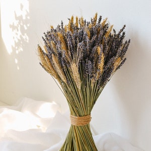 Lavender & Wheat - Dried Wedding Bouquet - Lavender Boutonniere