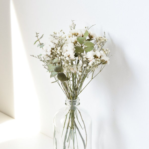 Eucalyptus & Baby's Breath - Small Dried Flower Bouquet/Arrangement - Home Decor - Wedding Centrepieces