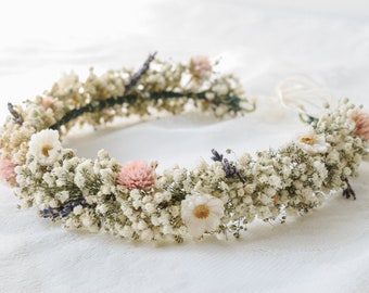 Lavender, Blush & White Dried Flower Crown - Bridal Flower Crown/Flower Girl Crown