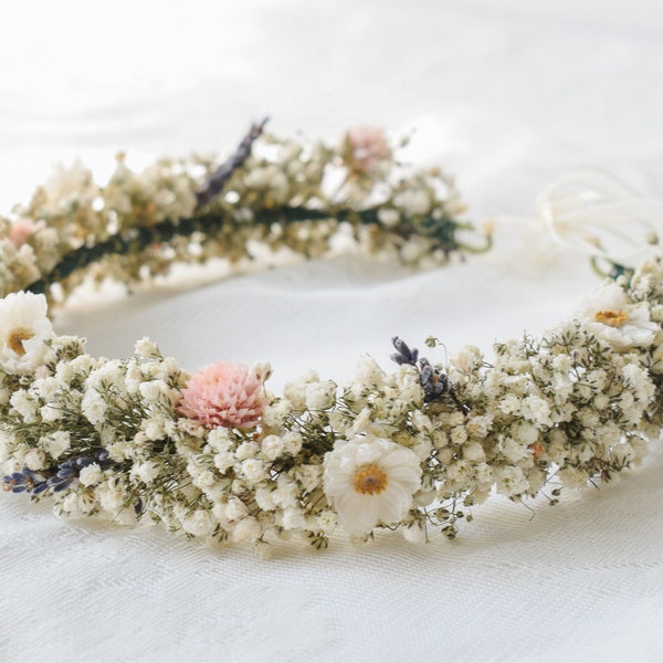 Lavender, Blush & White Dried Flower Crown - Bridal Flower Crown/Flower Girl Crown