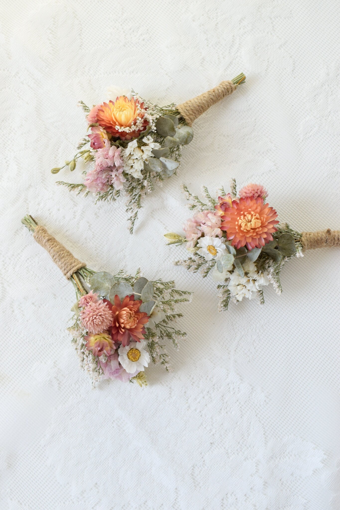 Blush, Peach & White Boutonniere - Groom/Groomsmen Buttonhole