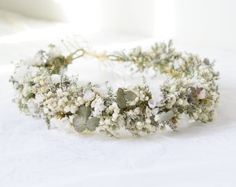 Eucalyptus & Baby's Breath Dried Flower Crown - Bridal Flower Crown/Flower Girl Crown