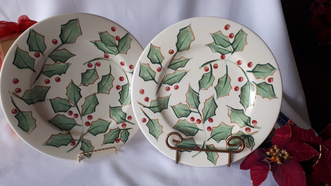 K.I.C Brushes Ceramic Hand Painted Holly and Berries 11 Etsy