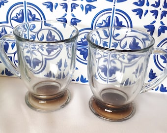 Vintage Anchor Hocking Cafe klarglasmuggar/koppar 47 cl set om 2
