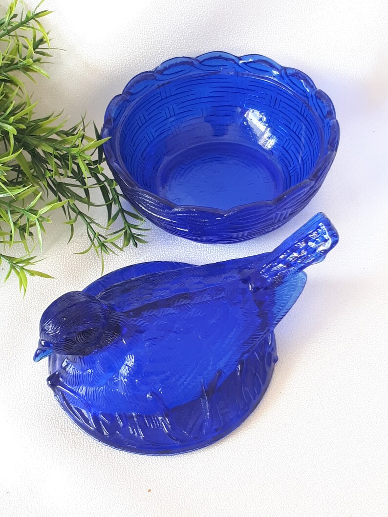 Vintage Pressed Glass Bird Candy Dish Cobalt Blue Etsy