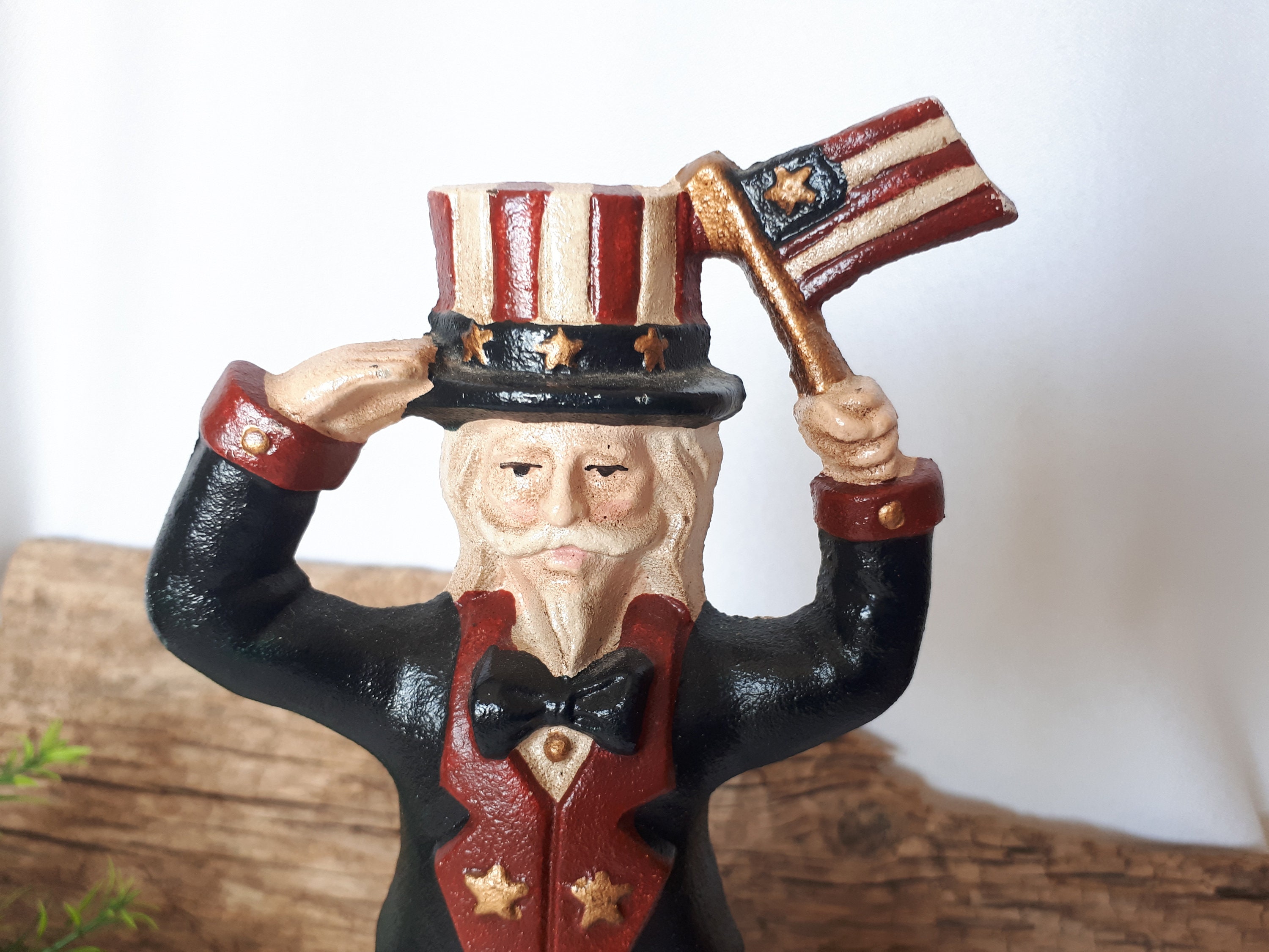 Primitive Cast Iron Uncle Sam Doorstop: Patriotic Americana Folk