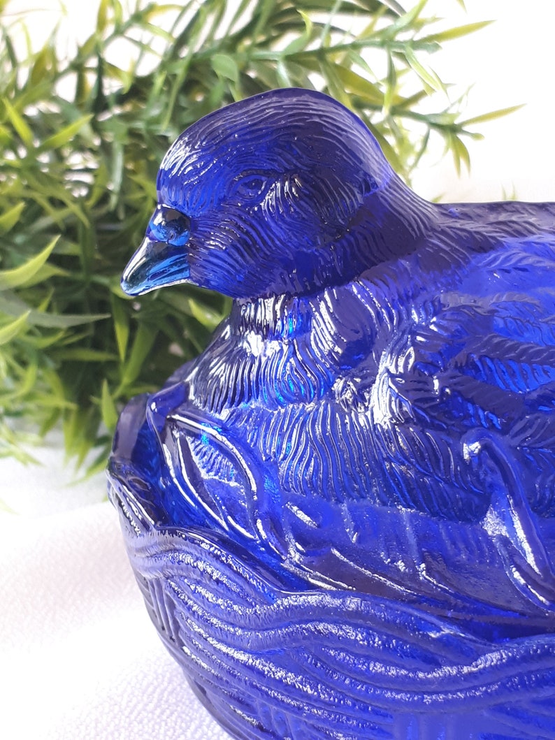 Vintage Pressed Glass Bird Candy Dish Cobalt Blue Etsy