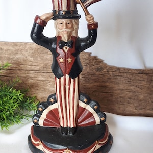 Primitive Cast Iron Uncle Sam Doorstop: Patriotic Americana Folk