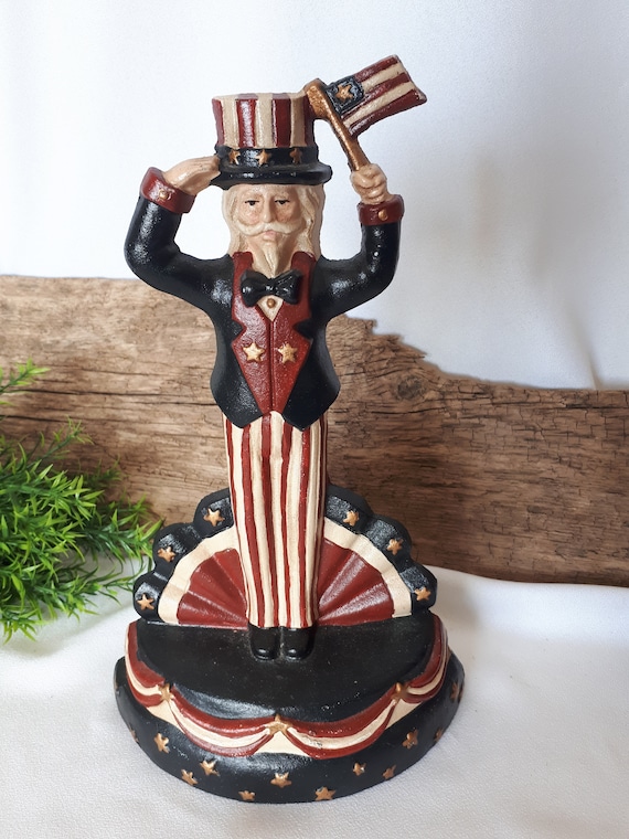 新品未開封 UNCLE SAM 赤 激レア Primitive Cast Iron Uncle Sam Doorstop: Patriotic Americana Folk