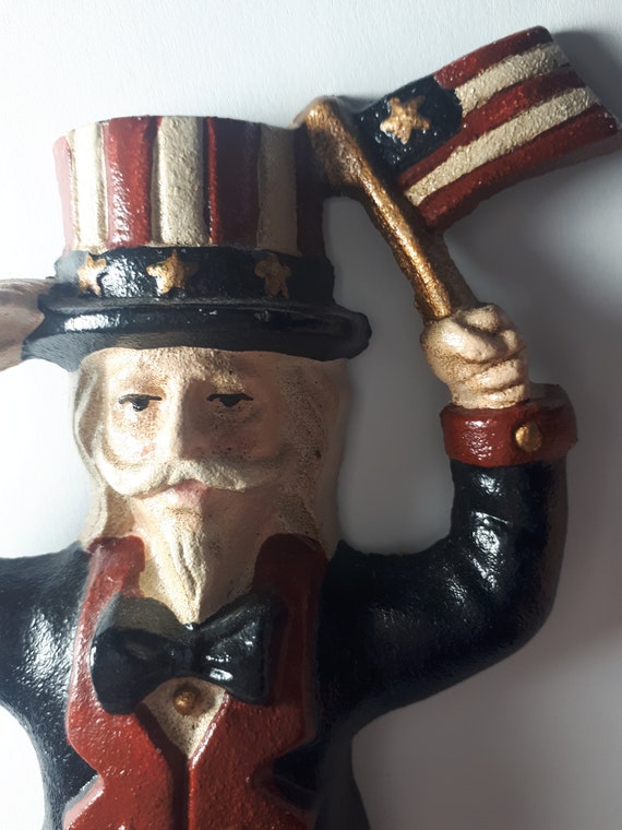 Primitive Cast Iron Uncle Sam Doorstop: Patriotic Americana Folk