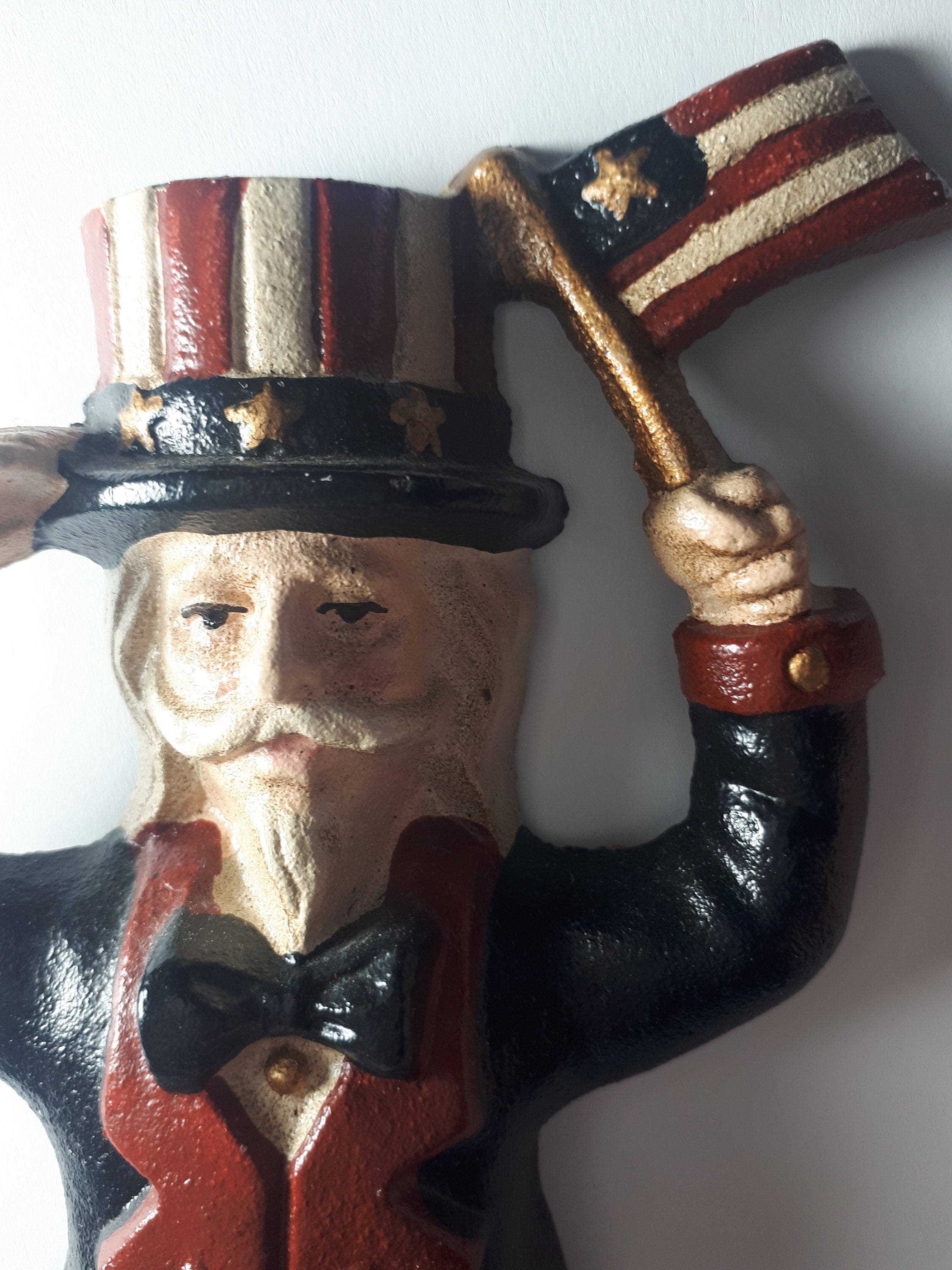 Primitive Cast Iron Uncle Sam Doorstop: Patriotic Americana Folk
