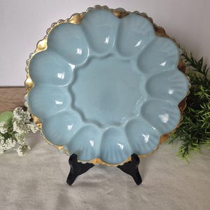 Vintage Fire King Blå Mjölkglas Delphite Deviled Äggtallrik från Anchor Hocking