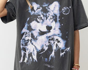 Vintage Wolf Shirt, Retro Wildlife Natur T-Shirt, Comfort Farben Top