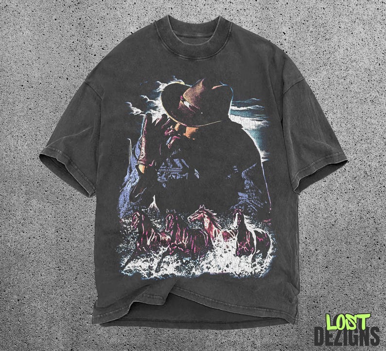 Camiseta gráfica vintage de vaquero, camiseta desgastada de los 90 con estampado de caballo, camiseta retro del oeste, regalo para amantes de los caballos, camiseta ecuestre, camiseta vintage de caballo, rodeo imagen 1