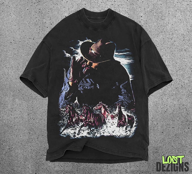 Camiseta gráfica vintage de vaquero, camiseta desgastada de los 90 con estampado de caballo, camiseta retro del oeste, regalo para amantes de los caballos, camiseta ecuestre, camiseta vintage de caballo, rodeo imagen 2