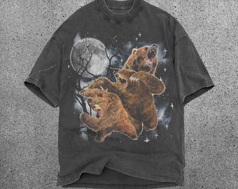 Camiseta gráfica vintage de oso de los 90, tres osos, camiseta de naturaleza de los 2000, camiseta vintage unisex extragrande, regalo de oso adorable, regalo para amantes de los osos, animal descolorido