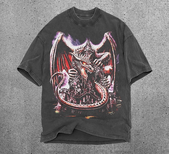 Dragon Shirt, Wizard Shirt, Dark Fantasy Shirt, Gothic Tshirt, Vintage Dragon Graphic Shirt, Medieval Shirt, Unisex Oversized, Dungeons, Y2k