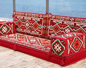 Single Arabic Sofa, Red Cushion Cover, Sofa Bed, Turkish Seating Set, Pillow Cover, Arabic Floor Seating Set, Moroccan Sofa Set