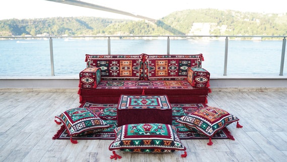 Maroon Traditional Floor Seating Garden Patio Sofas Arabic Majlis Reading Sofas Sofa Covers Moroccan Cushion Ethnic Floor Cushion Etsy UK
