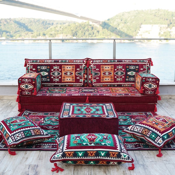 Maroon Traditional Floor Seating, Garden Patio Sofas, Arabic Majlis, Reading Sofas, Sofa Covers, Moroccan Cushion, Ethnic Floor Cushion