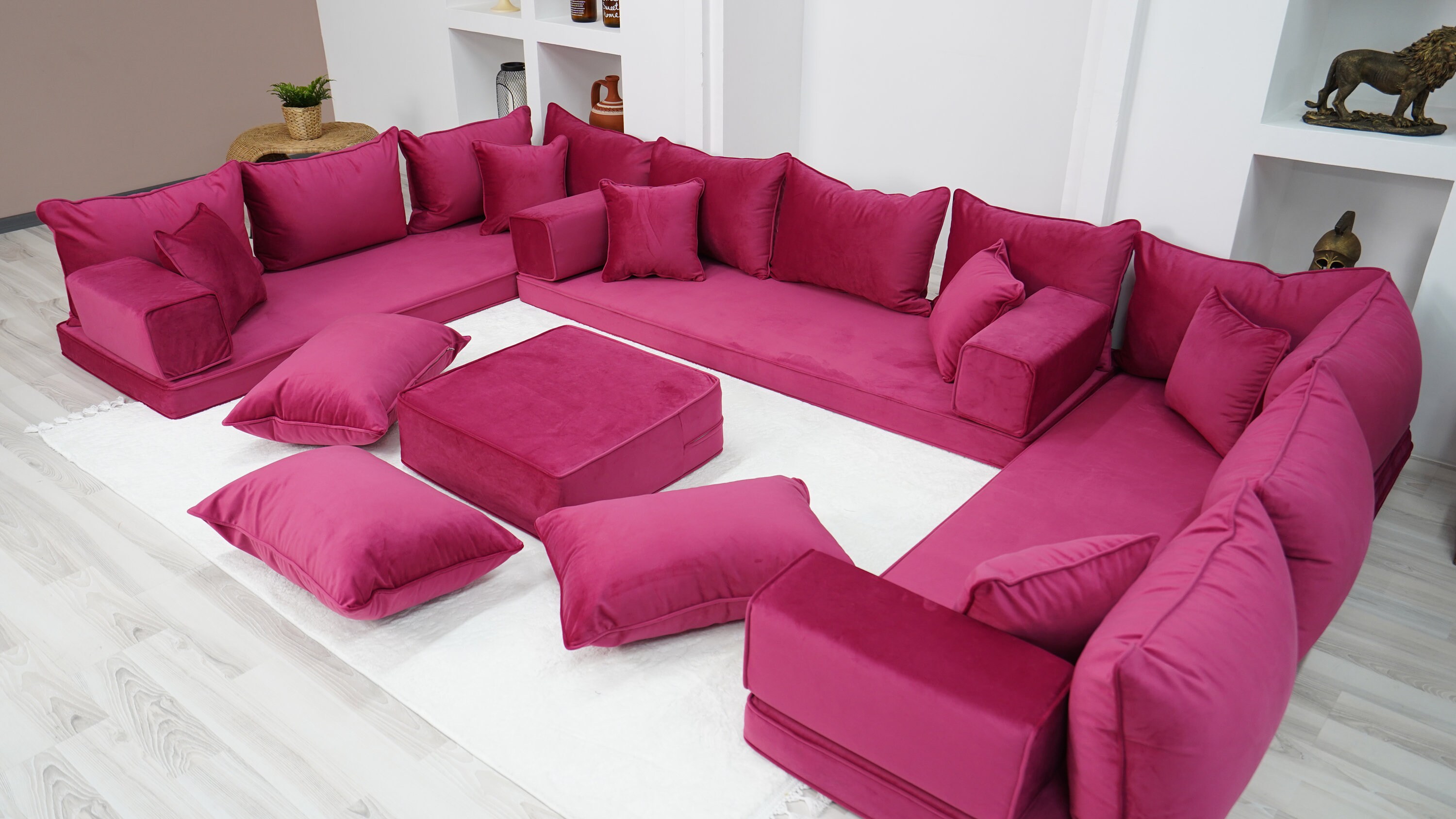 VELVET Pink Color U Shaped Floor Seating Arabic Floor Sofa velvet