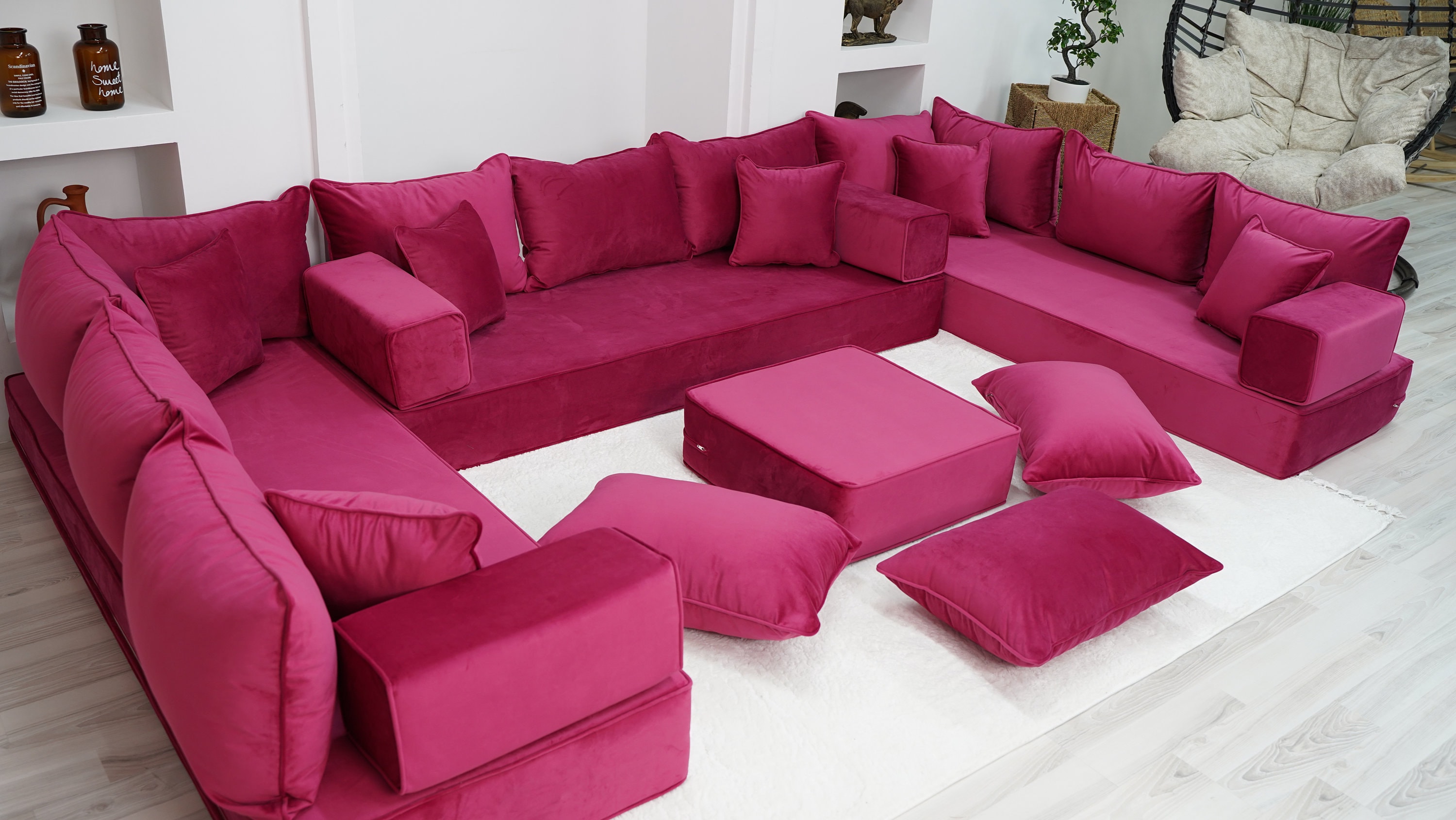 8 Thickness VELVET Pink U Shaped Floor Seating Sofas Luxury